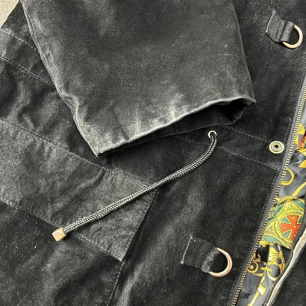 Vintage 90s G III Hooded Leather Jacket Men's Large Buckle Clasps Black Coat - Picture 4 of 8